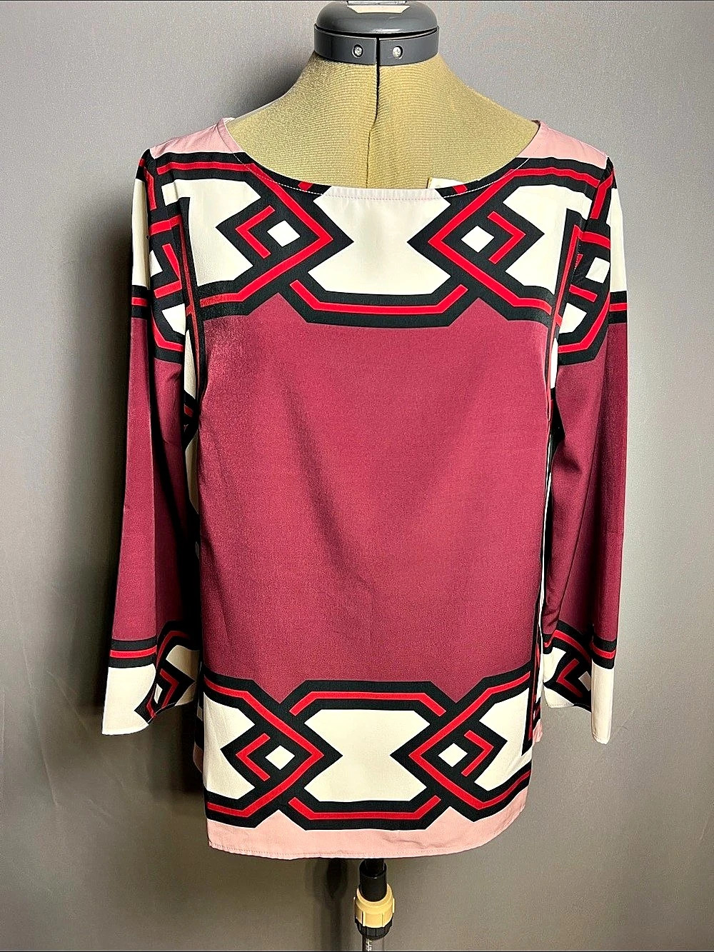 Talbots Geometric Long Sleeve Blouse in Red & Pink Size Small NWT